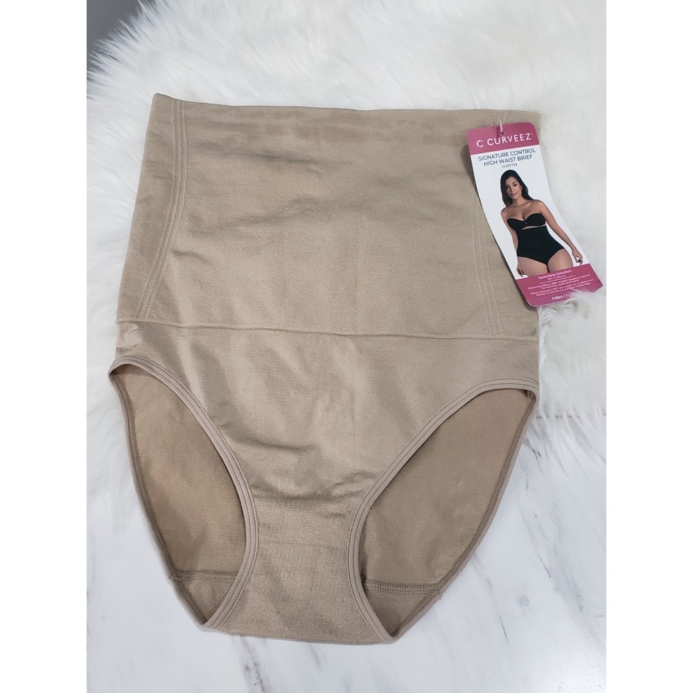 Curveez Womens Sz XL Sig Control High Waist‎ Brief BEIGE CUR3739 Seamless Firm